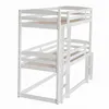 A white wooden triple bunk bed with ladders on a white background. Náhled obrázku produktu
