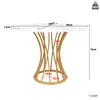 A diagram showing the dimensions of a round dining table with a marble-effect top and gold-colored legs. Produktbild-Vorschau