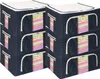 Sechs dunkelblaue gepunktete Stoffaufbewahrungsboxen mit weißen Deckeln und Reißverschlüssen, mit klaren Fenstern und bunten gestreiften Inhalten Produktbild-Vorschau