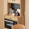 A close-up view of a kitchen cabinet with a microwave, storage containers, and mugs. Produktbild-Vorschau