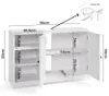 A diagram showing the dimensions of a white cabinet with two doors and multiple shelves. Produktbild-Vorschau