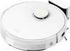 A white robot vacuum cleaner with a charging dock is shown on a white background. Produktbild-Vorschau