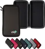 A black protective case for a calculator is shown open, revealing its interior. Below it, a row of the same cases in various colors are displayed. Produktbild-Vorschau