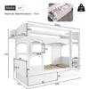 A diagram showing the dimensions of a white bunk bed with drawers. Náhled obrázku produktu