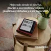 An e-reader is placed on top of two books on a wooden side table, next to a vase of tulips. The background is a patterned rug. Produktbild-Vorschau
