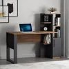 A modern desk with a bookshelf unit attached, set up in a home office environment. Produktbild-Vorschau