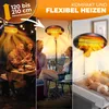 Collage of three scenes showing an infrared heater used in different settings: outdoor dining, outdoor relaxation, and indoor baby room. Produktbild-Vorschau
