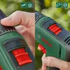 A split image showing close-ups of a Bosch cordless drill, with one side showing a hand adjusting a setting and the other side showing the drill's trigger and branding. Produktbild-Vorschau