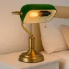 Tischleuchte, Bankerlampe, Zugkette, altmessing, grün, H 36 Produktbild-Vorschau 5