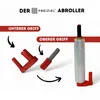 The image shows parts of a stretch film dispenser, with labels indicating the 'Unterer Griff' (lower handle) and 'Oberer Griff' (upper handle), and a complete dispenser with stretch film attached. Produktbild-Vorschau