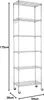 A tall, silver, multi-tiered shelving unit with wheels, shown against a white background. Dimensions are indicated by text overlays. Voir les images du produit