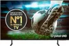 A television screen displaying a soccer game with promotional text. Produktbild-Vorschau