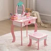 A child's vanity set with a stool, placed on a fluffy rug. Podgląd zdjęcia produktu