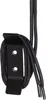 A black metal bracket with two holes and two black cords with metal tips, isolated on a white background. Produktbild-Vorschau