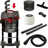 A collection of vacuum cleaner parts and accessories, including the main unit, filters, hose, and extension tubes, arranged on a white background. Produktbild-Vorschau