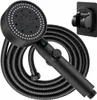 A black shower head with hose and wall mount is displayed against a white background. Produktbild-Vorschau