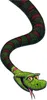 A cartoon illustration of a green snake with red stripes. Produktbild-Vorschau