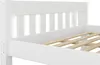 A close-up view of the headboard and slatted base of a white wooden bed frame. Produktbild-Vorschau