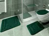 A bathroom scene with green bath mats, a toilet, and a shower stall. Náhled obrázku produktu