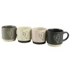 Four ceramic mugs with heart designs are displayed side-by-side against a white background. Náhled obrázku produktu