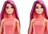 Two Barbie dolls with pink and purple hair are shown side-by-side against a white background. The doll on the left has blue tear-like markings under her eyes, while the doll on the right does not. Podgląd zdjęcia produktu