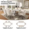 A dining room scene with a table and chairs, along with diagrams illustrating table sizes and seating arrangements. Anteprima dell’immagine prodotto