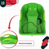 A green plastic sled with a rope and a close-up view of its brakes, with marketing text and logos. Náhled obrázku produktu