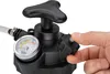 A close-up shot of a hand adjusting a knob on a black brake bleeder tool with a pressure gauge. Produktbild-Vorschau