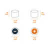 Diagrams showing dimensions of two different sized cylindrical objects, one with a minus symbol and the other with a plus symbol. Produktbild-Vorschau
