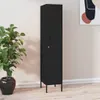 A black metal locker is shown standing on a wooden floor next to a potted plant. The background is a plain, light-colored wall with a piece of abstract art hanging on it. Náhľad obrázku produktu