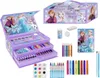 A collection of Disney Frozen themed art supplies, including a large art box, pencils, crayons, and other stationery items, arranged on a white background. Produktbild-Vorschau