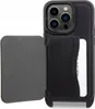 A black iPhone case with a wallet flap is shown against a white background. Produktbild-Vorschau