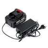 A black battery pack and charger are shown on a white background. Produktbild-Vorschau