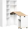 A white folding desk with shelves, with the desk surface extended. Produktbild-Vorschau