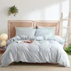 Bettwäsche Set 220x240 cm Baumwolle Blau Weiß Gestreift 1 Produktbild-Vorschau 1