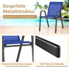 A collage of images showing a blue outdoor chair and close-ups of its features, set against a blurred background of a pool and deck. Náhľad obrázku produktu