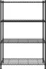 A black metal shelving unit with four shelves against a white background. Náhled obrázku produktu