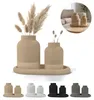 Vases striés style japandi lot de 2 avec plateau ovale, set Voir les images du produit 1
