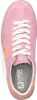 A top-down view of a pink sneaker with white laces. Voir les images du produit