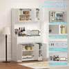 A white kitchen cabinet with various compartments and shelves, showcasing its features. Produktbild-Vorschau
