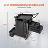 A black multifunctional welding cart with dimensions labeled. Produktbild-Vorschau