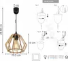 Diagrams showing how to install a pendant light fixture, with dimensions of the fixture shown on the left. Náhľad obrázku produktu