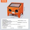 An orange sandblasting cabinet with dimensions and specifications displayed. Anteprima dell’immagine prodotto
