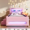 A pink children's bed with LED lighting and a staircase. Náhľad obrázku produktu