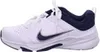 A side view of a white Nike shoe with navy accents. Voir les images du produit