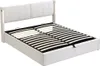 A white upholstered bed frame with a slatted base and a padded headboard. Produktbild-Vorschau