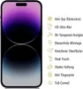 A smartphone screen protector with feature callouts. Produktbild-Vorschau