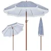 Three views of a striped beach umbrella on a white background. Produktbild-Vorschau