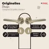 A marketing image showcasing door handles and related accessories with feature descriptions. Produktbild-Vorschau
