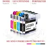 A set of four ink cartridges for a printer, displayed in a clean, studio-like setting with marketing text. Produktbild-Vorschau